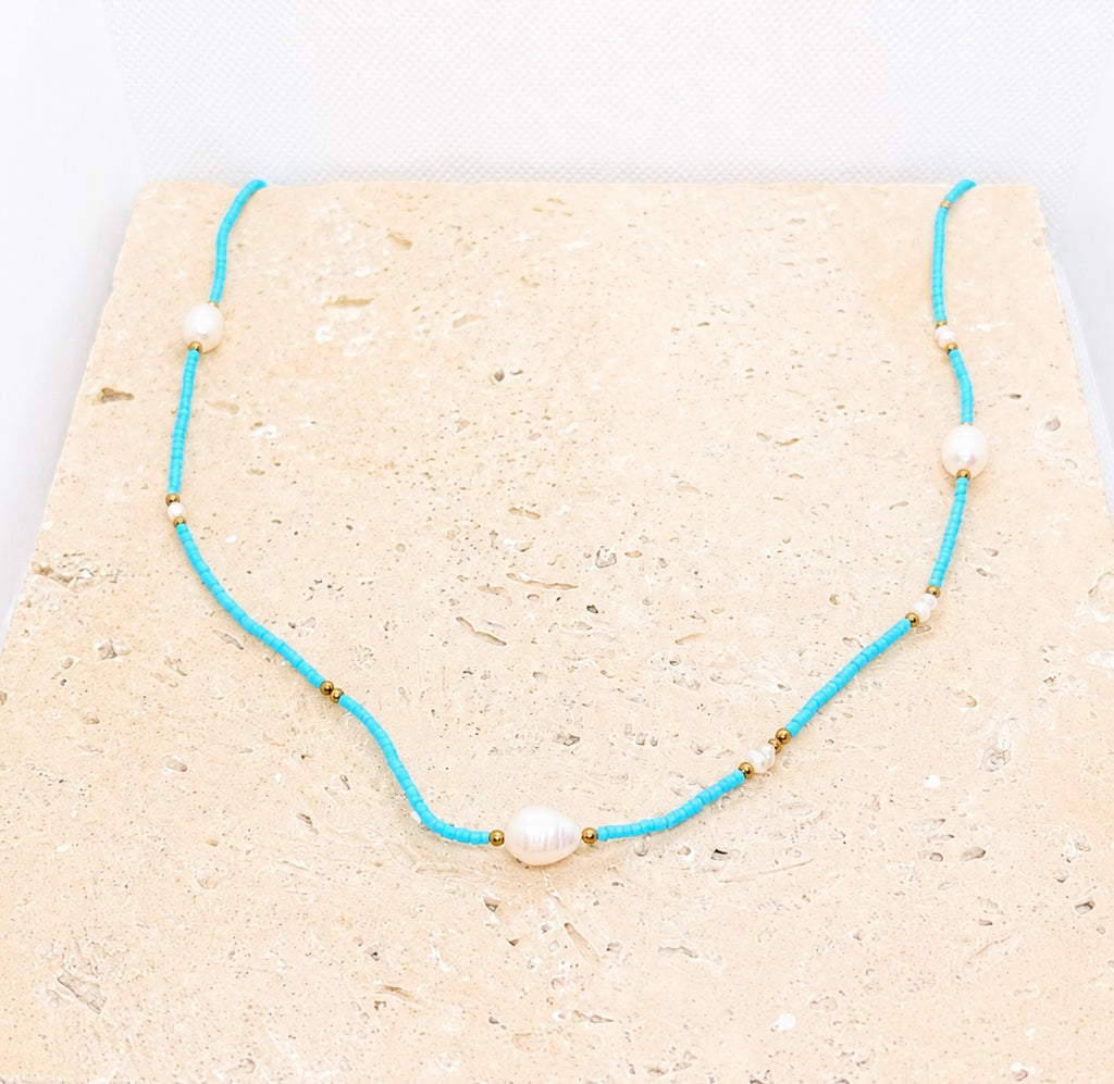 Adjustable length crystal and pearl necklace