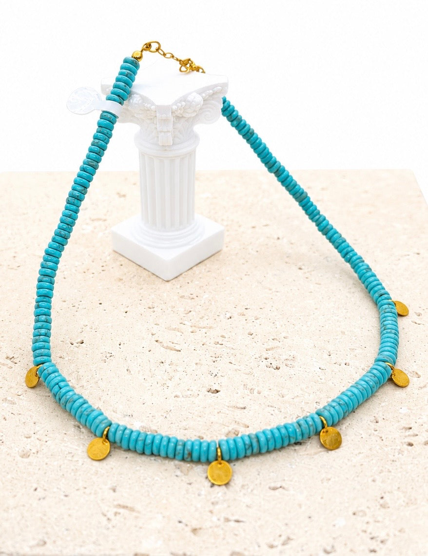 Turquoise beads and 24k gold necklace