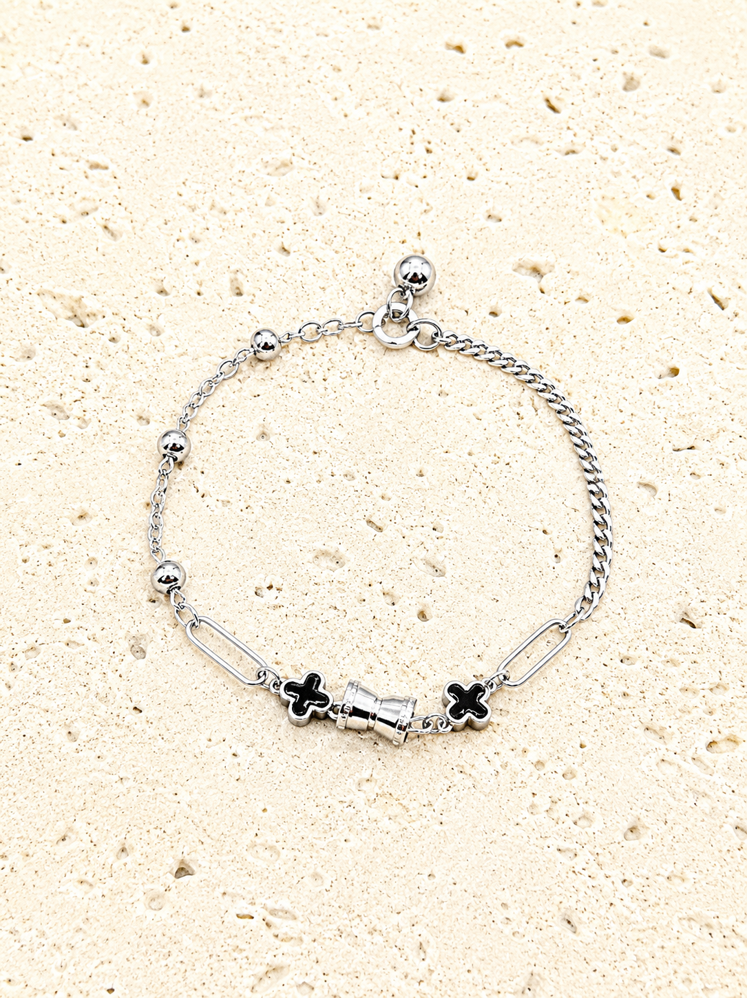 Sterling silver black crystal charm bracelet