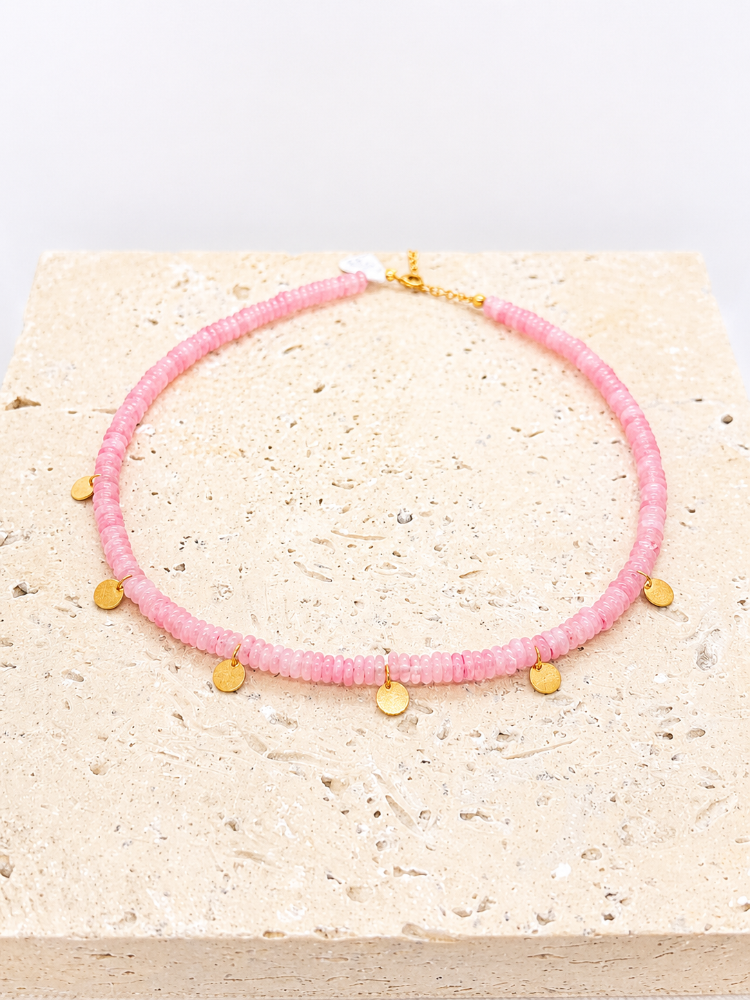 24k gold and Pink Quartz necklace