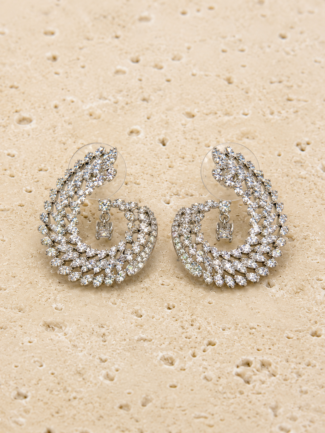 Crystal swirl silver earrings