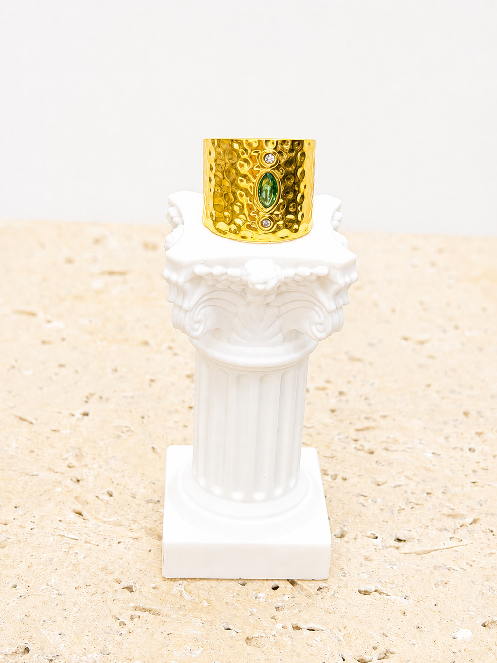 24k gold green crystal ring