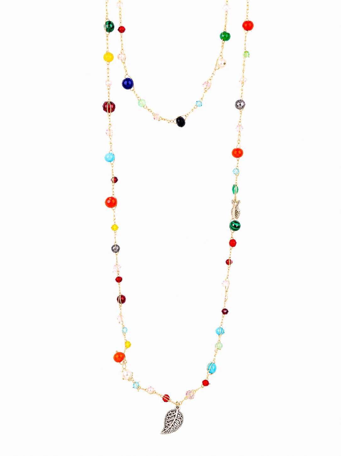 Hand crocheted crystal and semi-precious stones necklace
