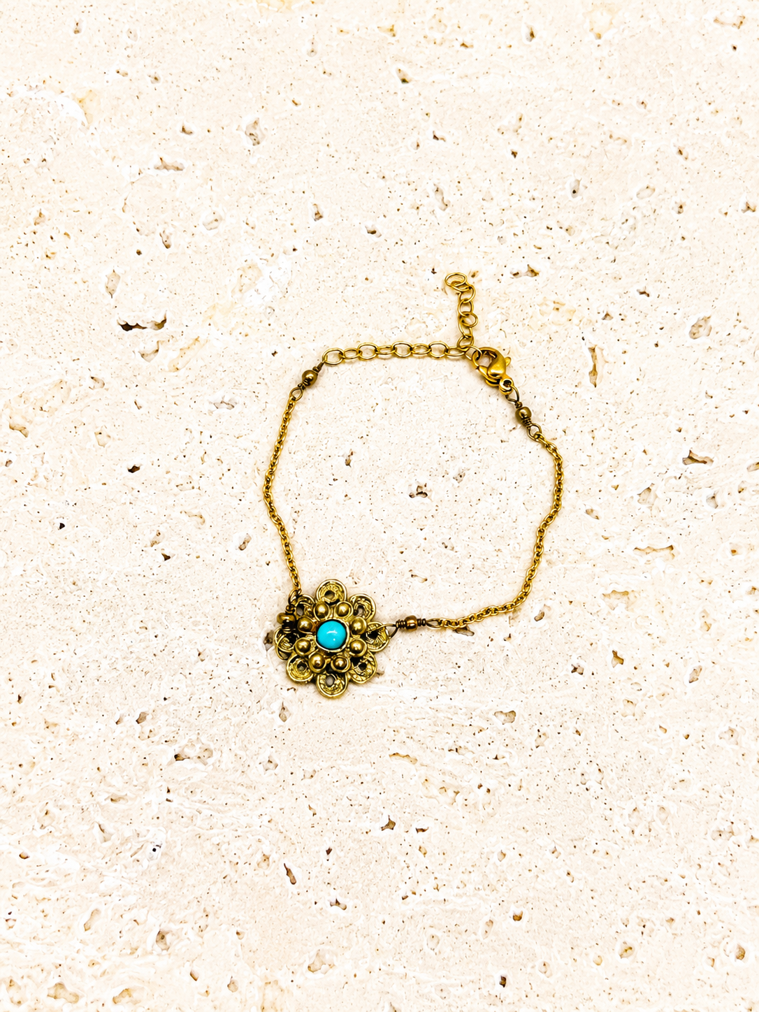 Brass filigree turquoise bracelet