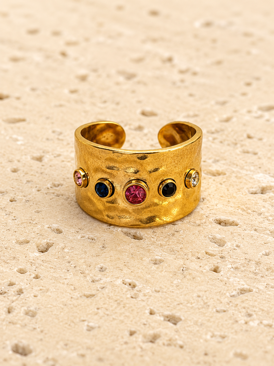 Multi coloured crystal ring
