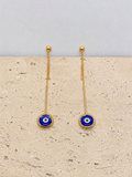 Glass evil eye gold drop earrings