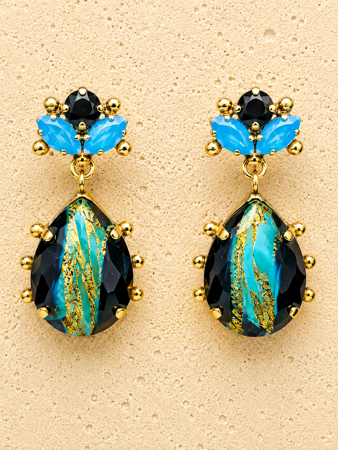 Swarovski crystal and Murano glass with gold leaf earrings