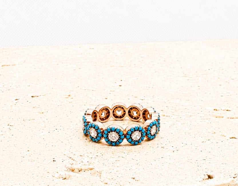 Turquoise crystal 24k gold ring