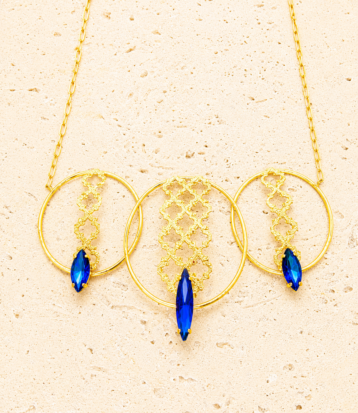 Brass and blue Swarovski crystal necklace