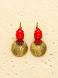 Red Crystal and brass earrings