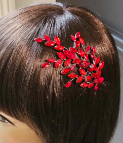Artisan hair accessory: beaded in ruby red
