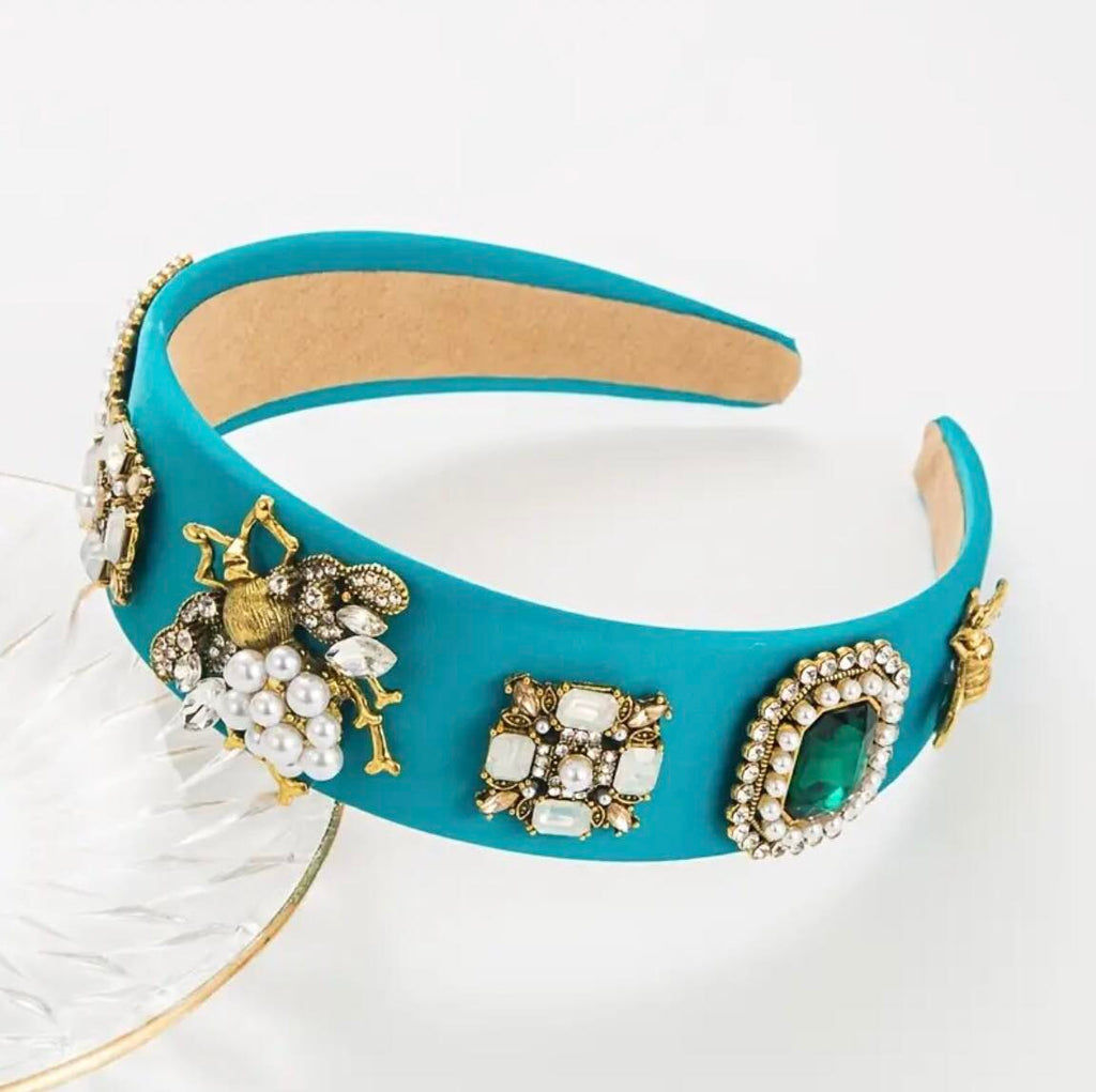 Resort wear baroque headband in turquoise