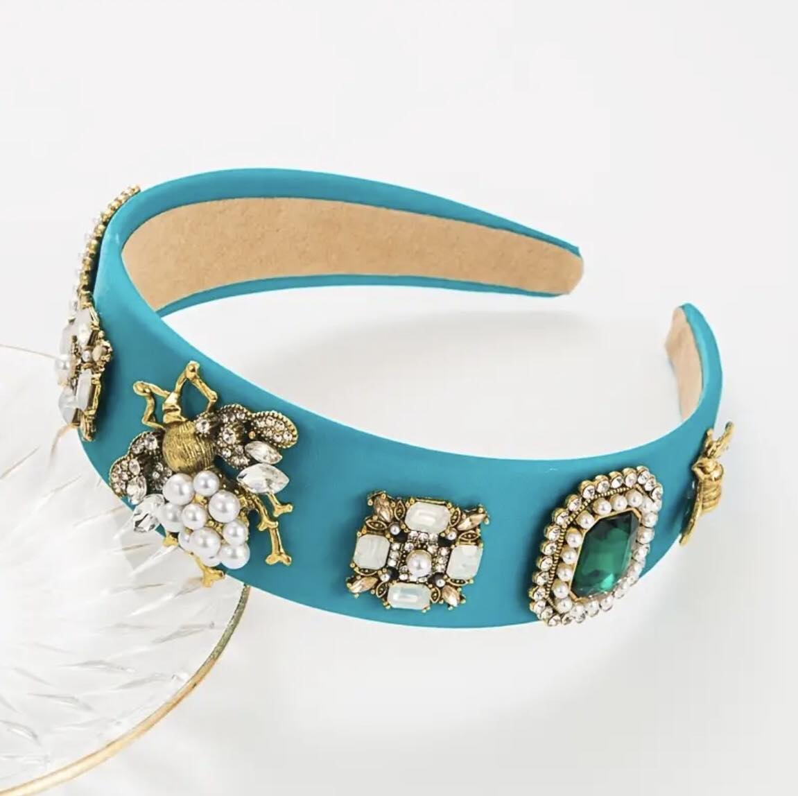 Resort wear baroque headband in turquoise