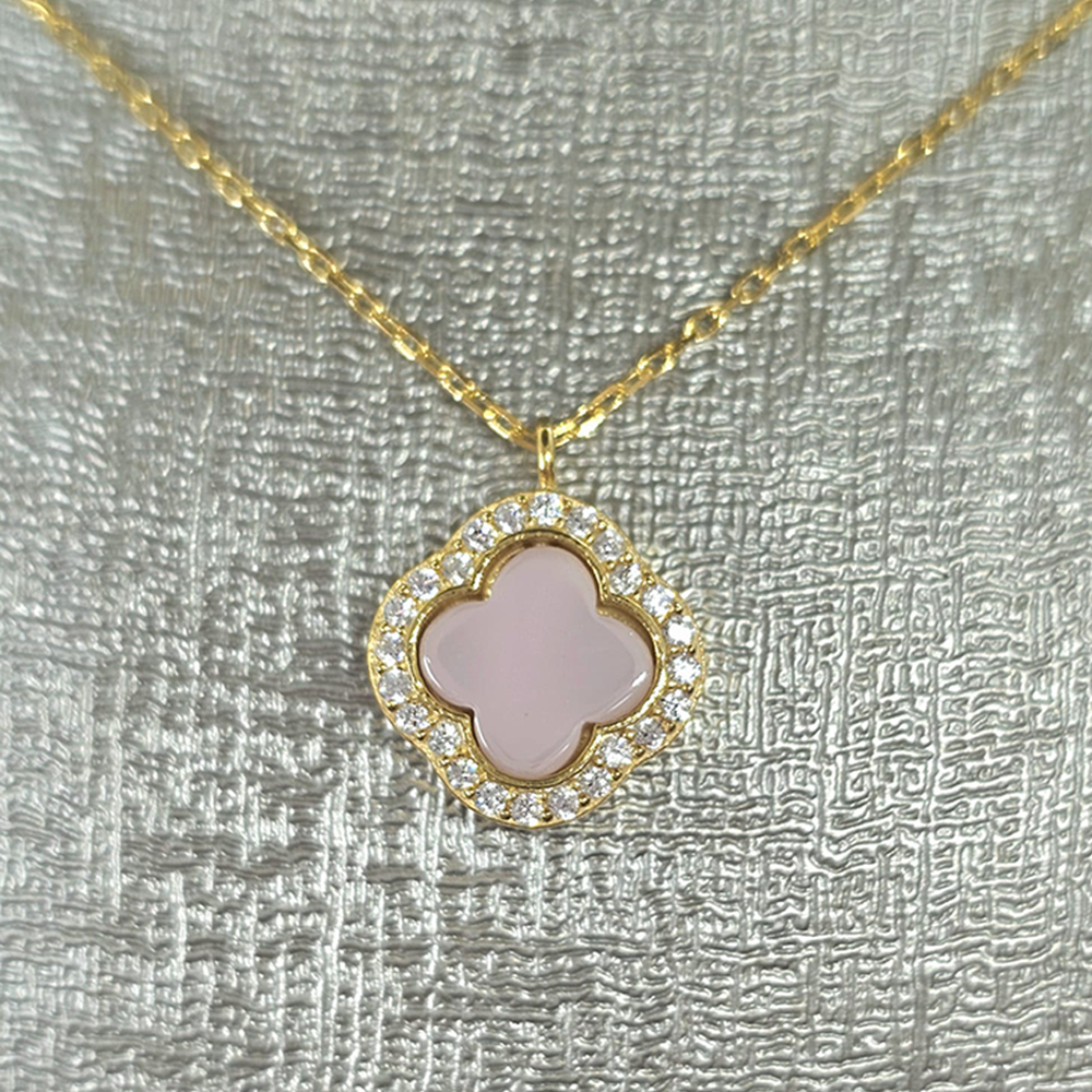 Pink Quartz Clover Necklace