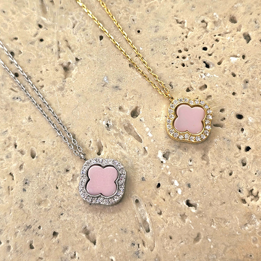 Pink Quartz Clover Necklace