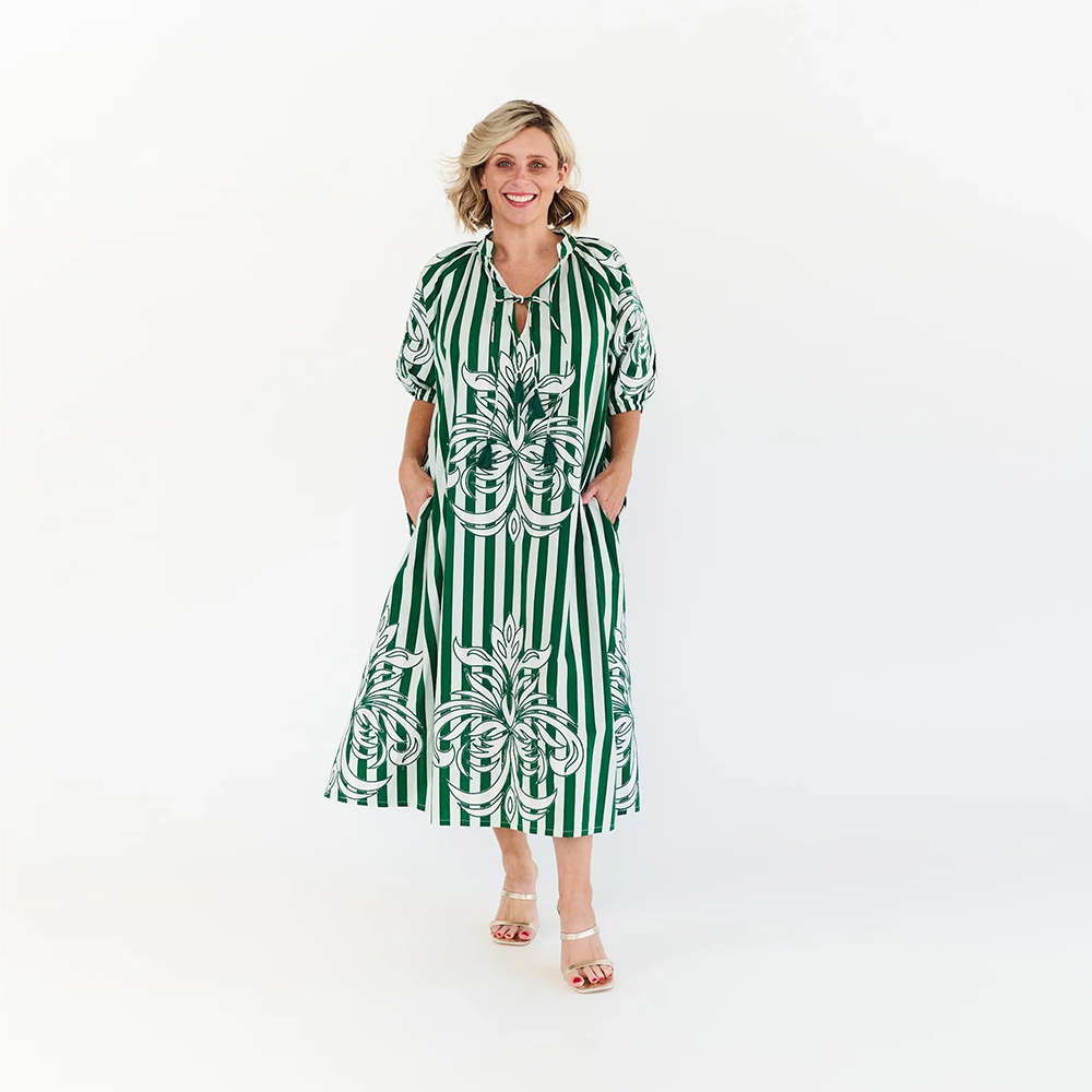 The Ivy Green Stripe Dress - Alexander Santorini