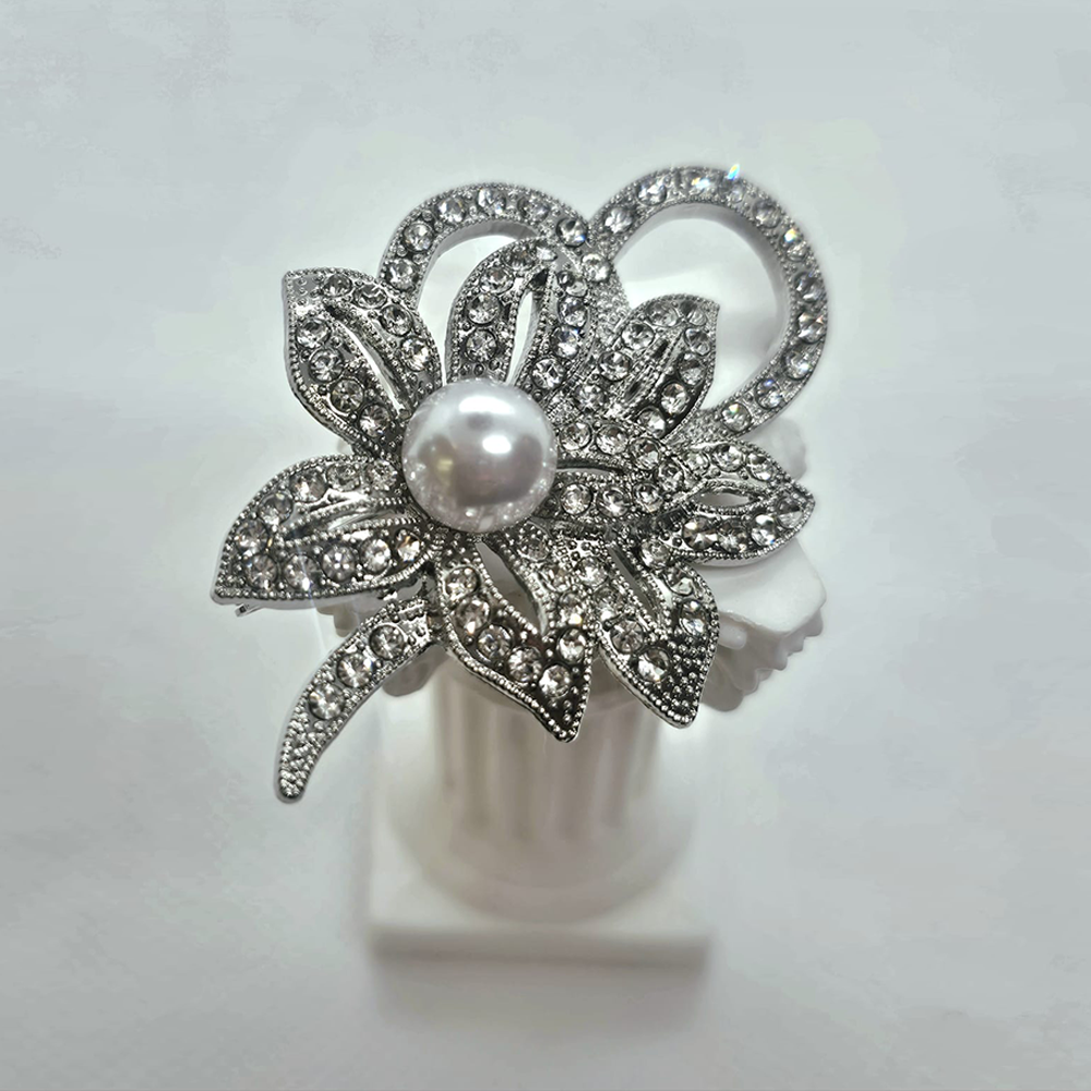 Crystal Pearl Bow Brooch